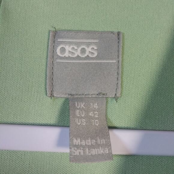 ASOS DESIGN Plunge Mini Dress with Wrap Drape Skirt Sage Green Size 10 - Picture 6 of 9